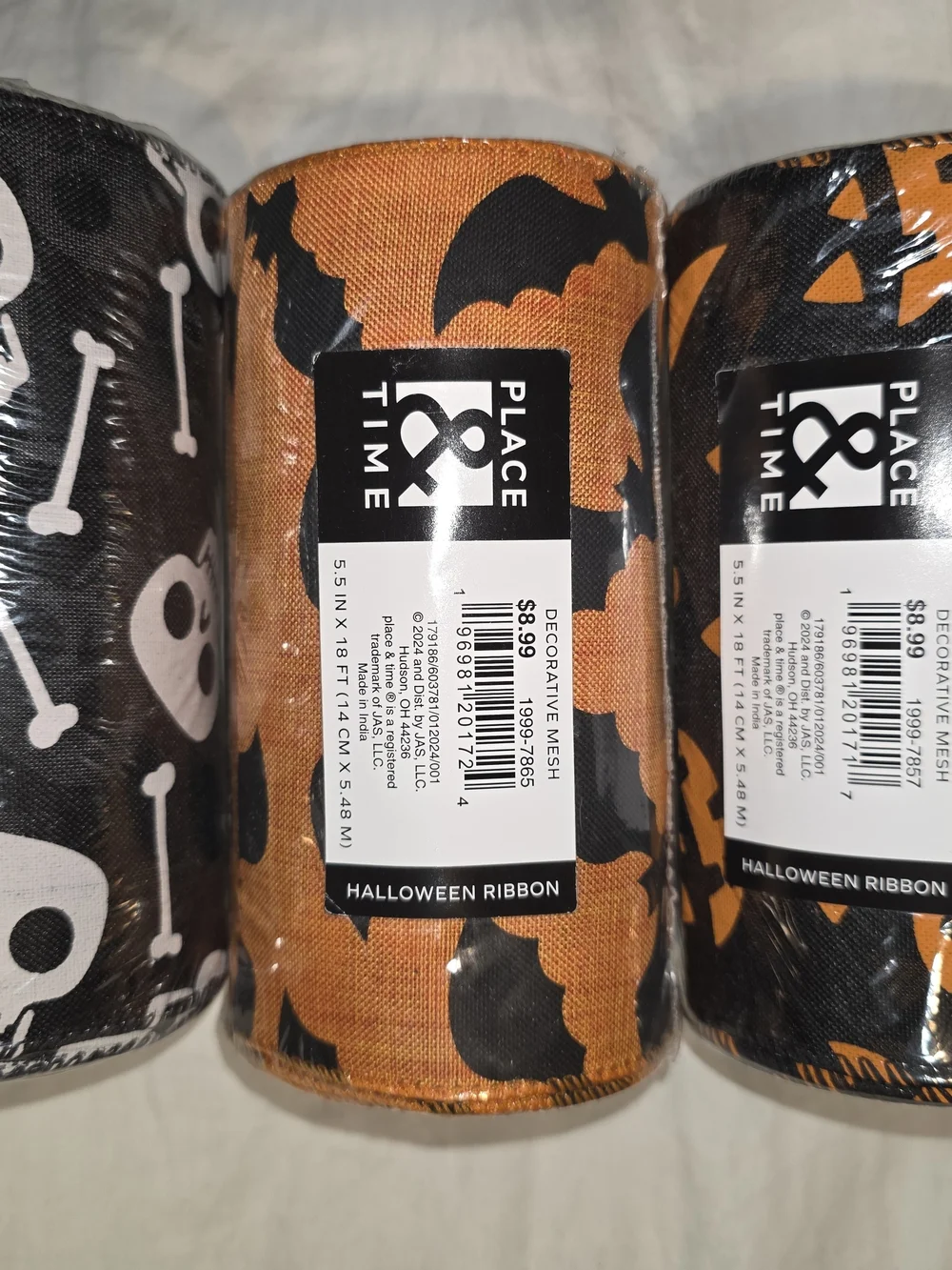 5 Place & Time Orange and Black Halloween Mesh Ribbon